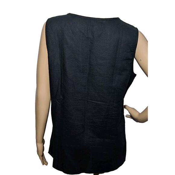 Talbots Women's 6 Linen & Cotton Black Tunic Top Sleeveless Embroidered V Neck - Picture 2 of 7